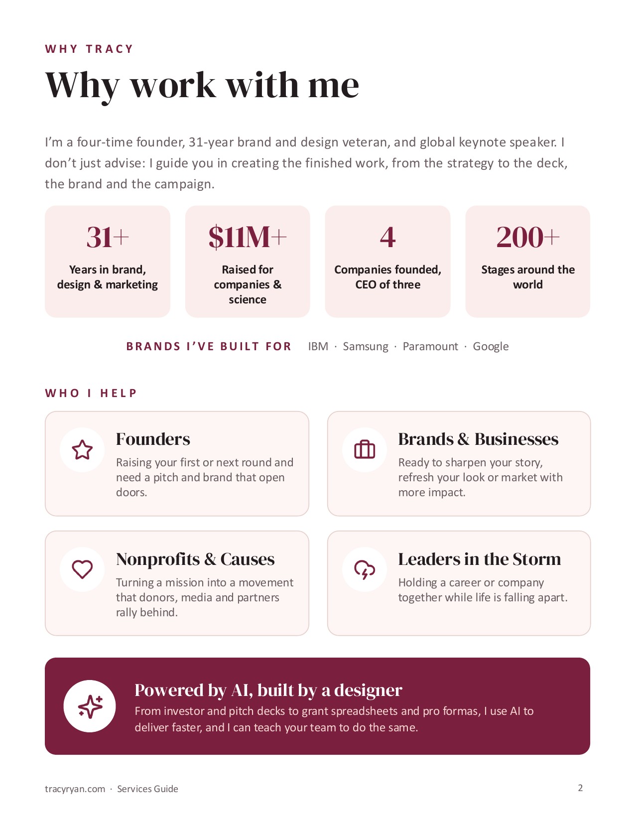 Tracy Ryan Services Guide, page 2