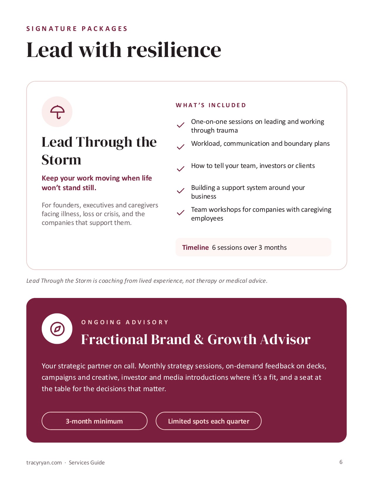 Tracy Ryan Services Guide, page 6